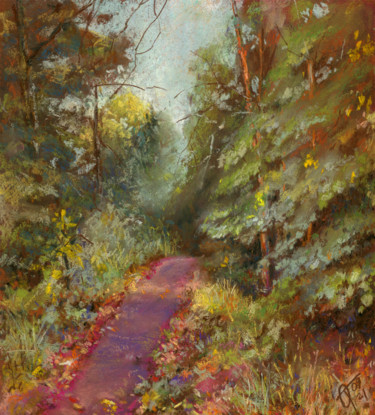 Рисунок под названием "Forest landscape" - Olga Tarakanova, Подлинное произведение искусства, Пастель Установлен на картон