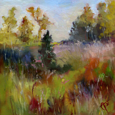 Картина под названием "Meadow landscape" - Olga Tarakanova, Подлинное произведение искусства, Масло Установлен на картон