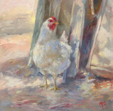 Картина под названием "Sunny day in farm" - Olga Tarakanova, Подлинное произведение искусства, Масло