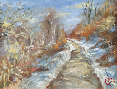 Картина под названием "Winter landscape #2…" - Olga Tarakanova, Подлинное произведение искусства, Масло