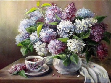 Painting titled "Букет сирени" by Olga Vorobyeva, Original Artwork, Oil