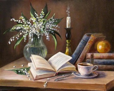 Картина под названием "Вечерний чай" - Olga Vorobyeva, Подлинное произведение искусства, Масло
