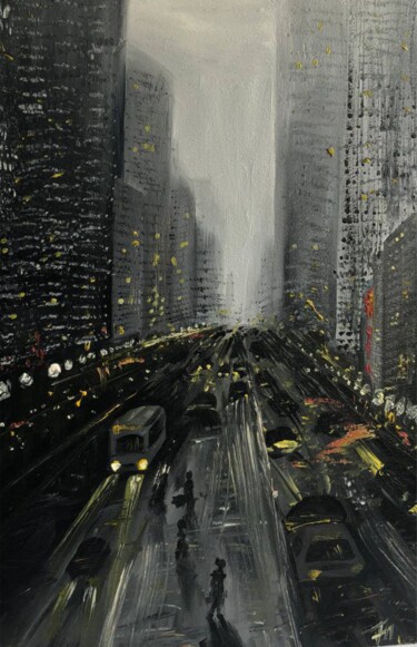 Картина под названием "Большая улица" - Olha Bozhko, Подлинное произведение искусства, Масло