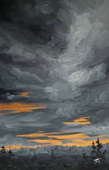 Painting titled "thunderstorm at sun…" by Olha Bozhko, Original Artwork, Oil