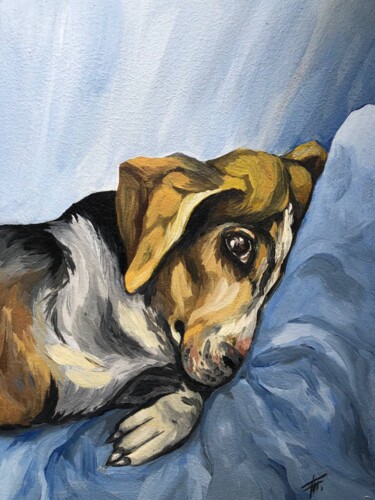 Painting titled "Rex dog" by Olha Bozhko, Original Artwork, Oil