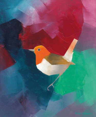 Pintura intitulada "Bird in colorful ga…" por Olha Gitman, Obras de arte originais, Óleo