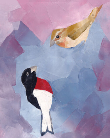 Pintura intitulada "Birds in colorful g…" por Olha Gitman, Obras de arte originais, Óleo