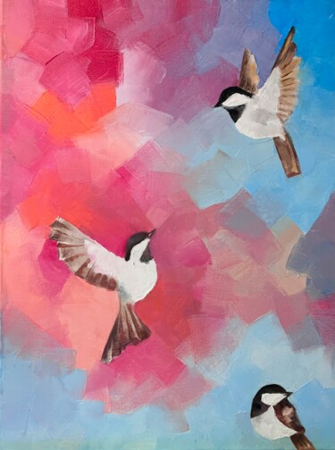 Painting titled "Birds in the mornin…" by Olha Gitman, Original Artwork, Oil