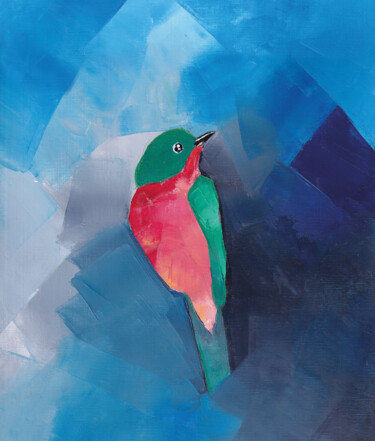 Pintura intitulada "Bird in colorful ga…" por Olha Gitman, Obras de arte originais, Óleo