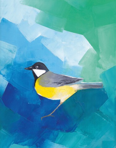Malerei mit dem Titel "Bird in colorful ga…" von Olha Gitman, Original-Kunstwerk, Öl