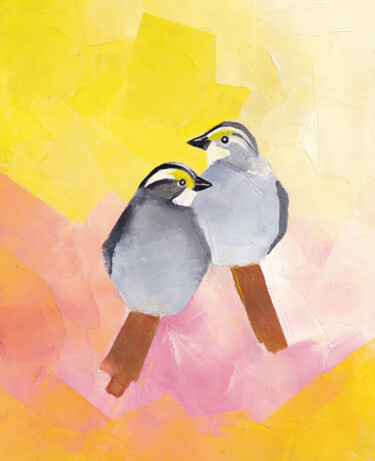 Pintura titulada "Sparrows Valentine…" por Olha Gitman, Obra de arte original, Oleo