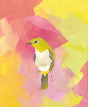 Painting titled "Spring bird" by Olha Gitman, Original Artwork, Oil