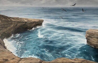 Картина под названием "sea bay" - Olha Holub, Подлинное произведение искусства, Масло Установлен на Деревянная рама для носи…