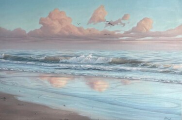 Painting titled ""Sea after the stor…" by Olha Holub, Original Artwork, Oil