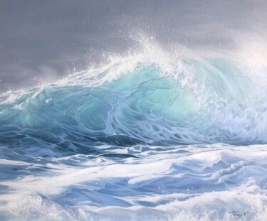 Painting titled "wave" by Olha Holub, Original Artwork, Oil Mounted on Wood Stretcher frame