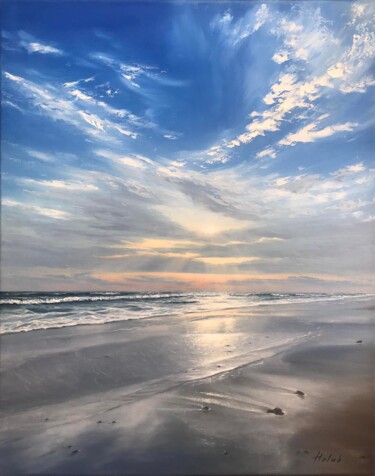 Картина под названием "Sunset on the sea" - Olha Holub, Подлинное произведение искусства, Масло Установлен на Деревянная рам…
