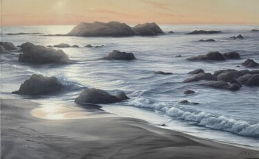 Peinture intitulée "Sunset on the coast" par Olha Holub, Œuvre d'art originale, Huile