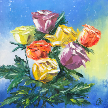 Painting titled "ROSE MELODY 1" by Olha Karavayeva, Original Artwork, Oil