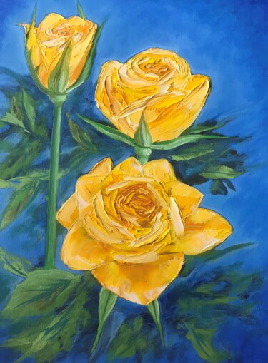 Painting titled "ROSE MELODY 3" by Olha Karavayeva, Original Artwork, Oil
