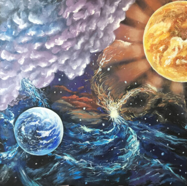 Painting titled "SPACE RHAPSODY 7" by Olha Karavayeva, Original Artwork, Oil
