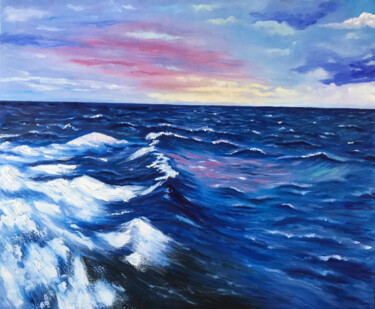 Painting titled "THE SOUND OF WAVES 3" by Olha Karavayeva, Original Artwork, Oil