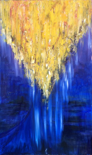 Painting titled "Golden Stream" by Olha Kizub, Original Artwork, Oil