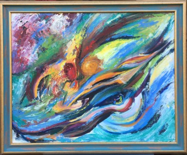 Pittura intitolato "Shark Sleeping Time" da Olha Kizub, Opera d'arte originale, Olio