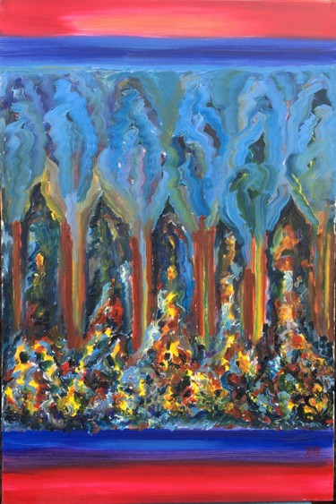Painting titled "Magical forest. Tre…" by Olha Kizub, Original Artwork, Oil