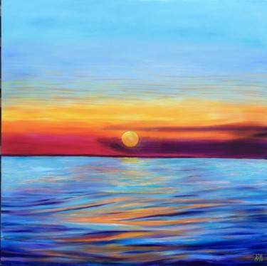 Painting titled "Fire Sunset" by Olha Kizub, Original Artwork, Oil