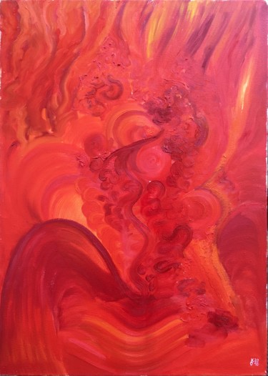 Painting titled "Red Kiss" by Olha Kizub, Original Artwork, Oil
