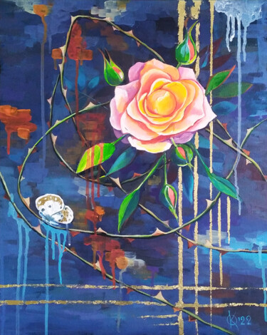 Painting titled "A rose and thorns" by Olha Komisaryk (OK), Original Artwork, Acrylic