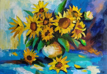 Pittura intitolato "Yellow sunflowers o…" da Olha Komisaryk (OK), Opera d'arte originale, Olio