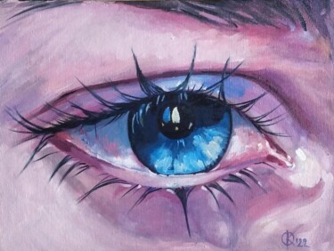 Malerei mit dem Titel "Blue eye with tear" von Olha Komisaryk (OK), Original-Kunstwerk, Öl