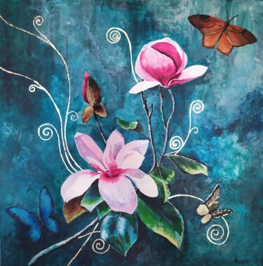 Malerei mit dem Titel "Flowers and souls" von Olha Komisaryk (OK), Original-Kunstwerk, Acryl