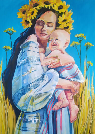 Malerei mit dem Titel "Ukrainian Madonna" von Olha Komisaryk (OK), Original-Kunstwerk, Öl