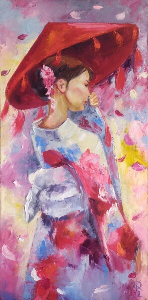 Картина под названием "Japanese woman in b…" - Olha Komisaryk (OK), Подлинное произведение искусства, Масло