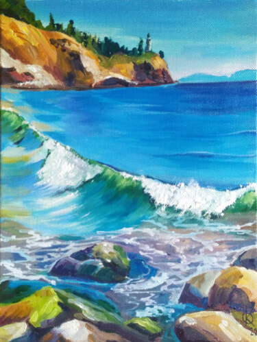 Pittura intitolato "Sea shore" da Olha Komisaryk (OK), Opera d'arte originale, Olio