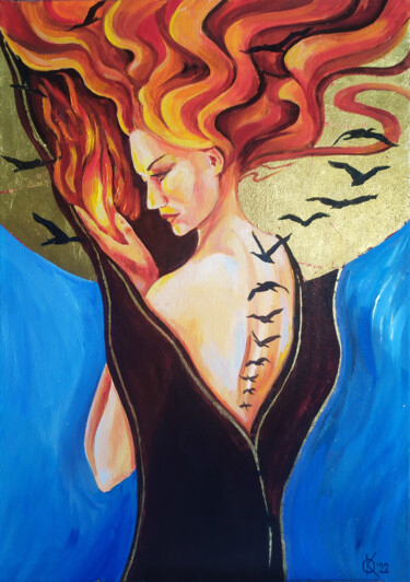 Peinture intitulée "Fire Lady" par Olha Komisaryk (OK), Œuvre d'art originale, Huile