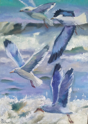 Painting titled "Flying up" by Olha Komisaryk (OK), Original Artwork, Oil