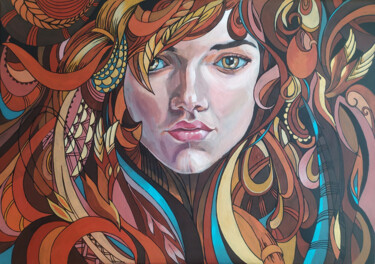 Peinture intitulée "Phoenix" par Olha Komisaryk (OK), Œuvre d'art originale, Acrylique