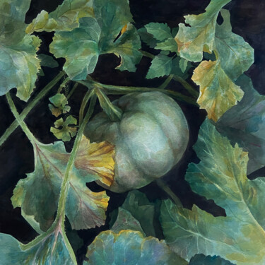 Painting titled "Pumpkin" by Olha Protsenko, Original Artwork, Watercolor