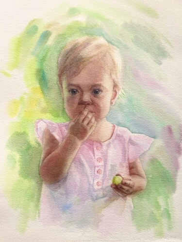 Painting titled "Girl and grape" by Olha Protsenko, Original Artwork, Watercolor