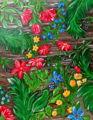 Painting titled "Blooming patterns" by Olha Prykhodko, Original Artwork, Acrylic Mounted on Wood Stretcher frame