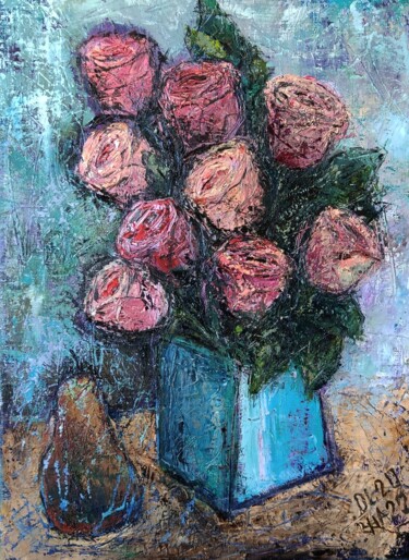 Painting titled "Розы" by Olha Prykhodko, Original Artwork, Oil