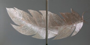 Peinture intitulée "Silver feather (dip…" par Olha Shapovalova, Œuvre d'art originale, Acrylique Monté sur Châssis en bois
