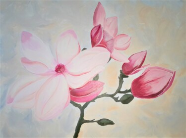 Pintura titulada "Magnolia" por Olha Shapovalova, Obra de arte original, Acrílico Montado en Bastidor de camilla de madera