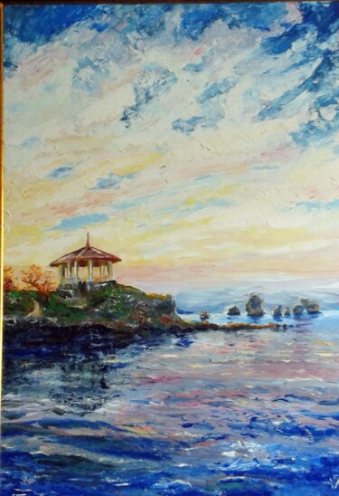 Картина под названием "Gazebo by the sea.…" - Olha Voron, Подлинное произведение искусства, Масло