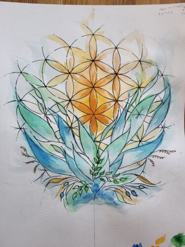 Painting titled "Flower of life" by Olha Voron, Original Artwork, Watercolor