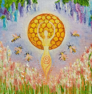 Painting titled "Gaia Goddess Honey…" by Olha Voron, Original Artwork, Oil