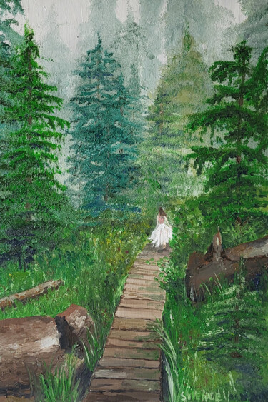 Painting titled "Painting forest Nym…" by Olha Voron, Original Artwork, Oil